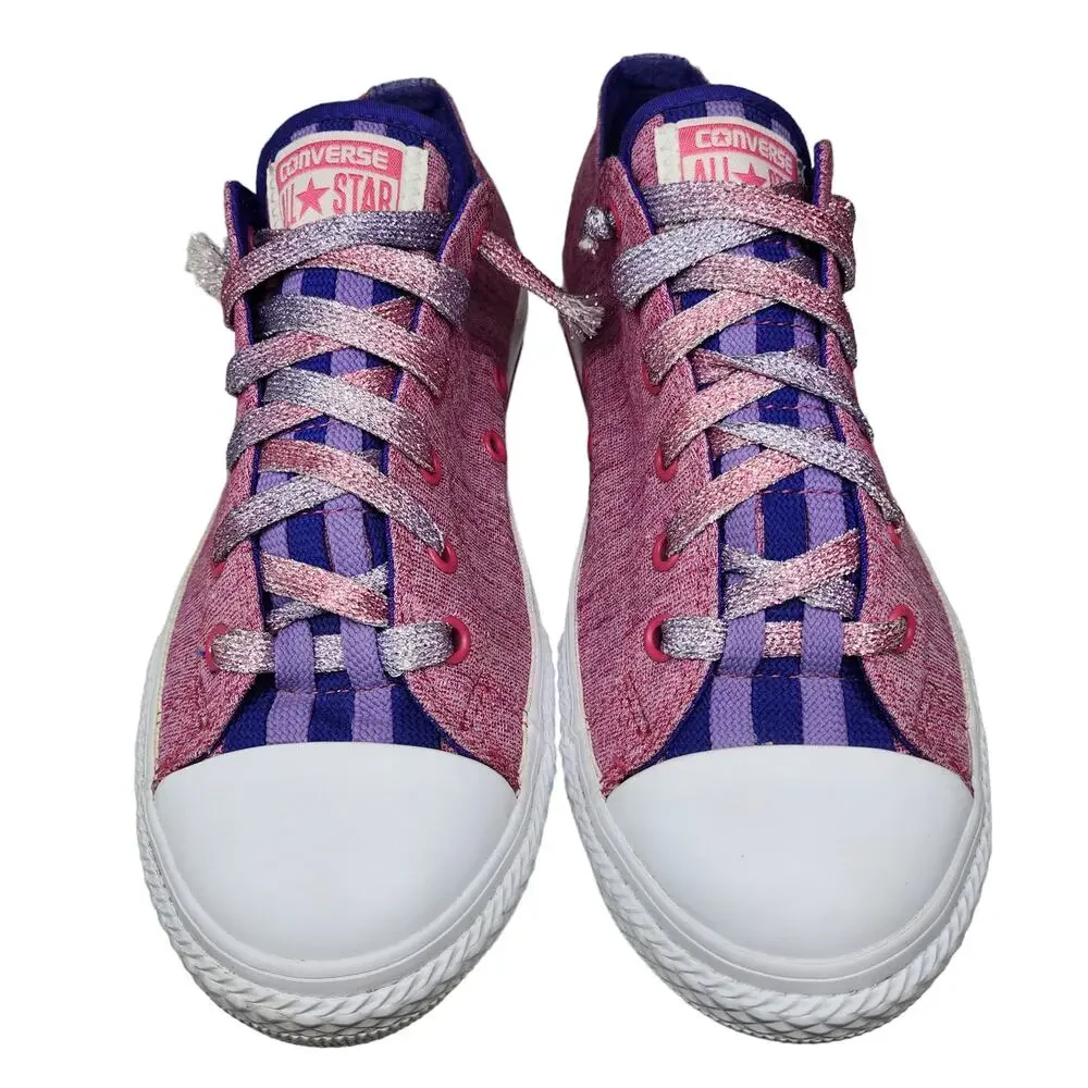 Converse Shoes Juniors 5 Womens 6.5 Pink Purple Striped Shimmery Low Tops